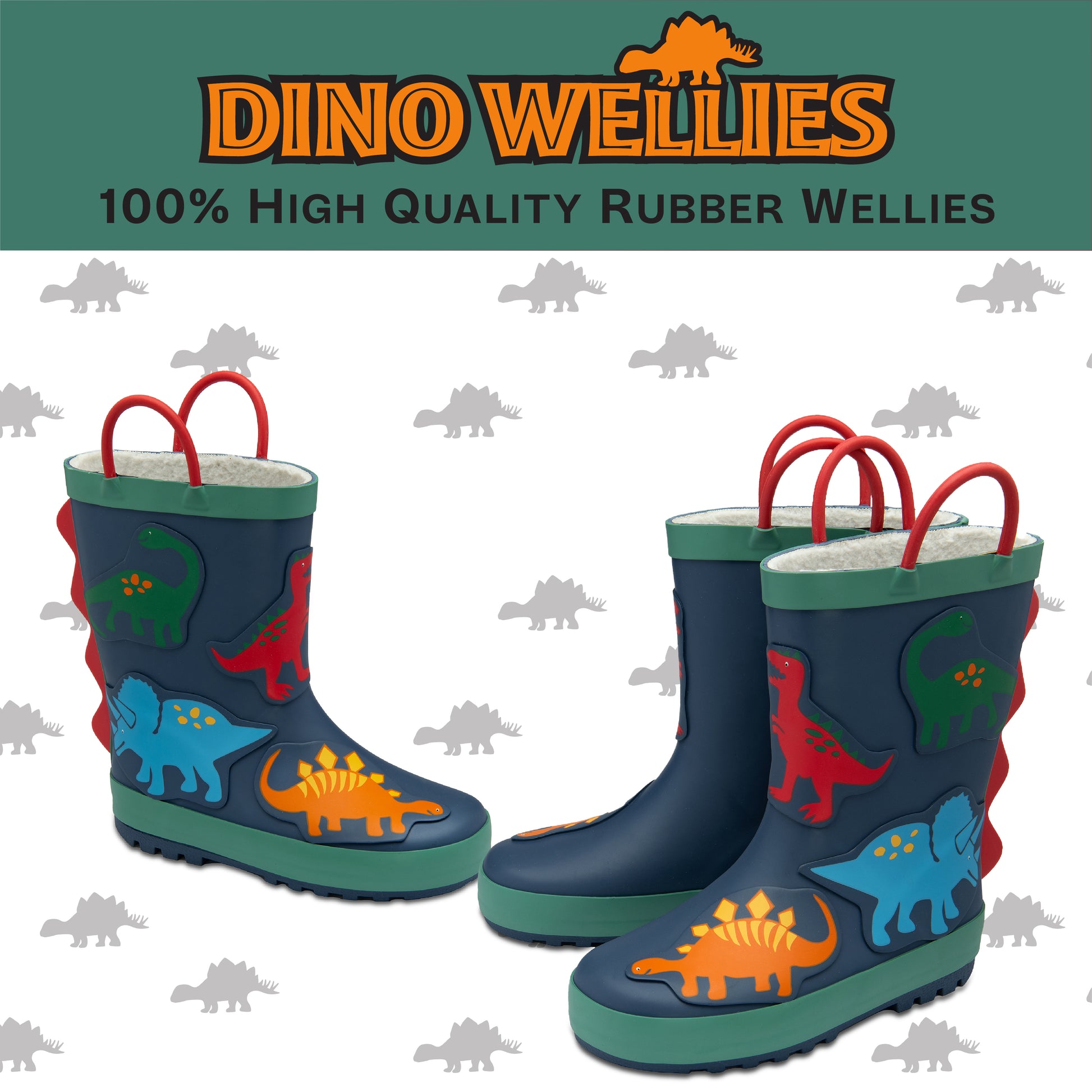 NorthSole Kids Wellies Boys & Girls Childrens Rubber Wellington Boots With Easy Pull On Handles Fleece Lined - My Little Legends
