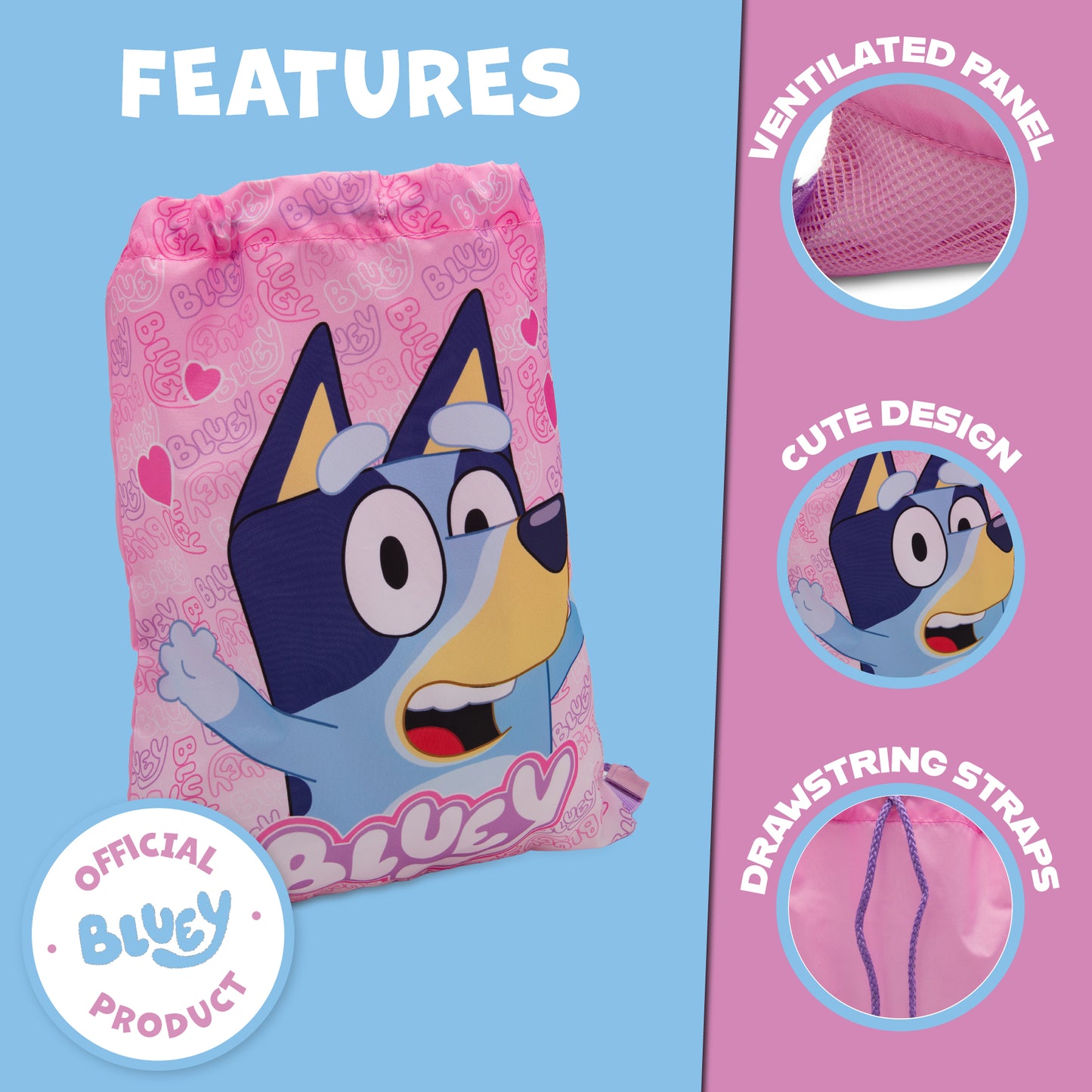 Bluey Drawstring Bag Kids PE Kit Gym Swim Sack Boys & Girls Childrens School Trainer School Backpack - My Little Legends