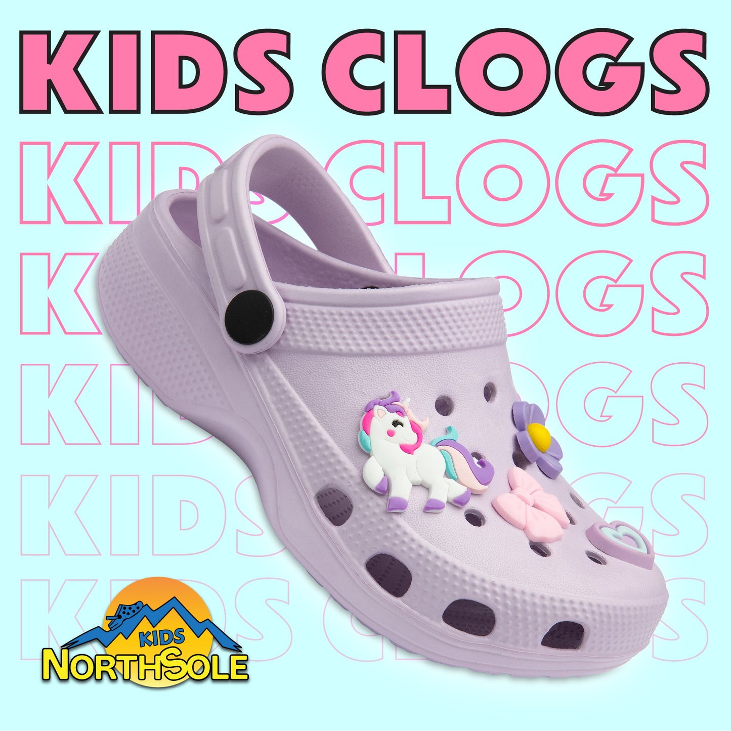 NorthSole Girls Clogs Childrens Sandals with Removable Charms Kids Beach Pool Shoes - My Little Legends