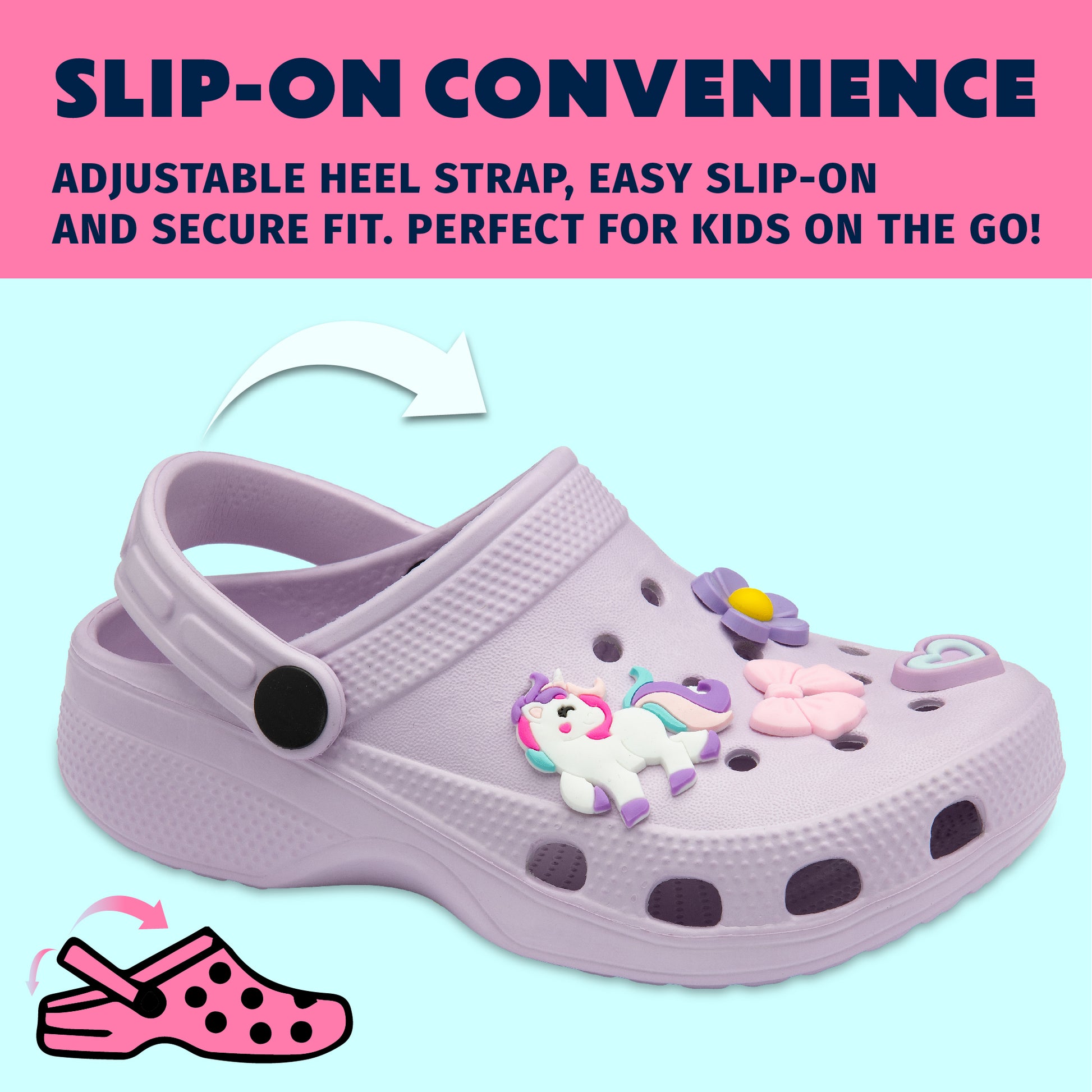 NorthSole Girls Clogs Childrens Sandals with Removable Charms Kids Beach Pool Shoes - My Little Legends