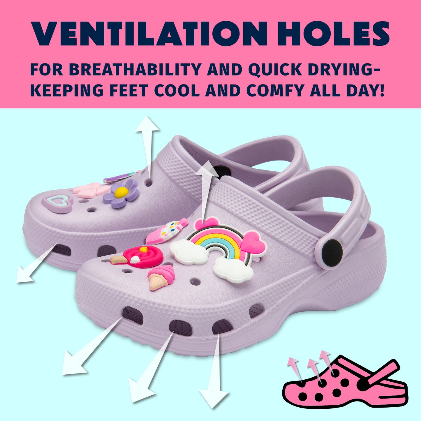 NorthSole Girls Clogs Childrens Sandals with Removable Charms Kids Beach Pool Shoes - My Little Legends