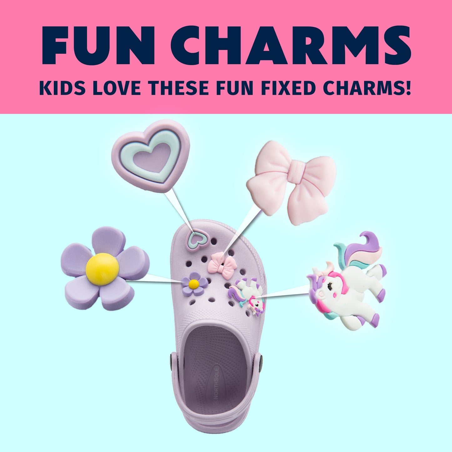 NorthSole Girls Clogs Childrens Sandals with Removable Charms Kids Beach Pool Shoes - My Little Legends