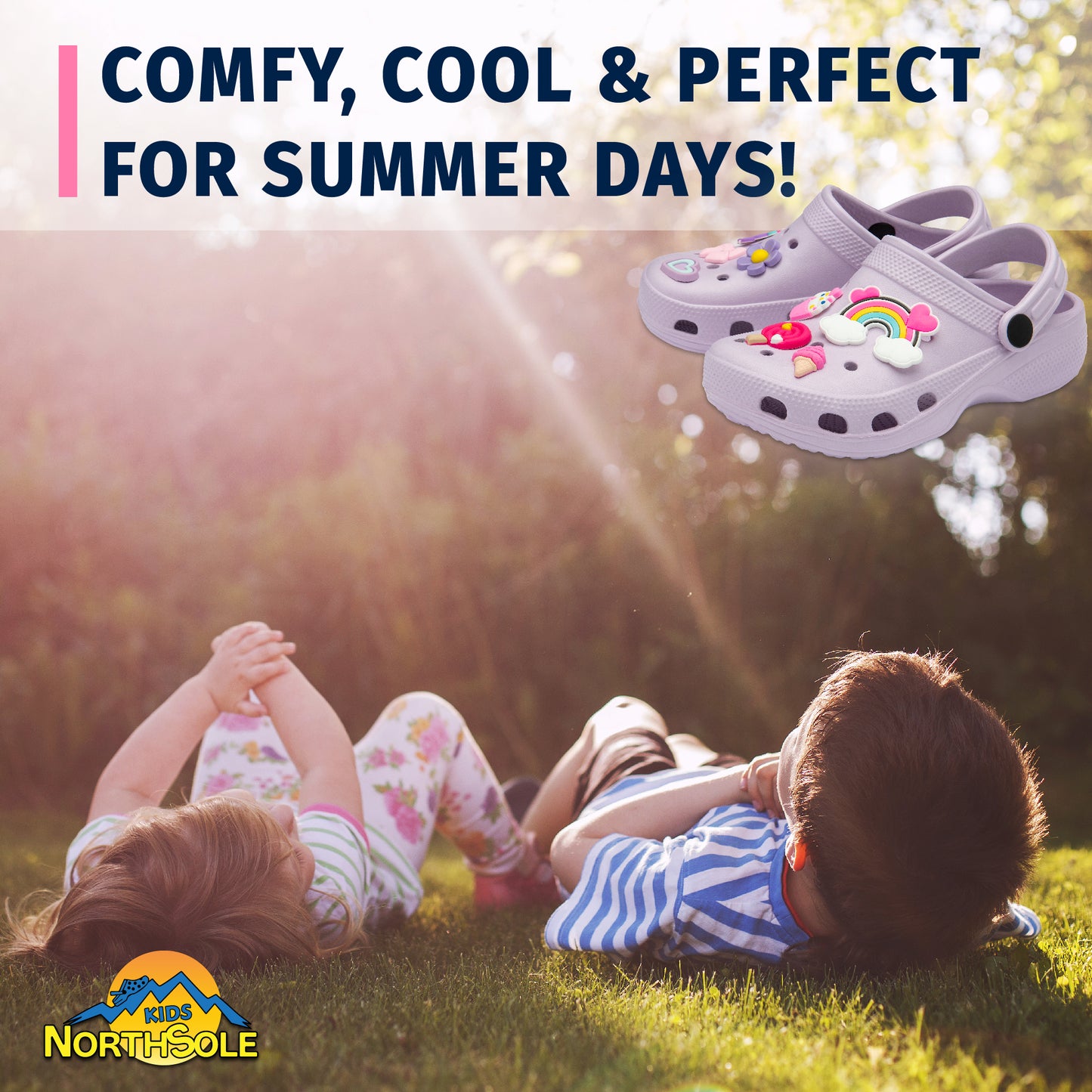 NorthSole Girls Clogs Childrens Sandals with Removable Charms Kids Beach Pool Shoes - My Little Legends