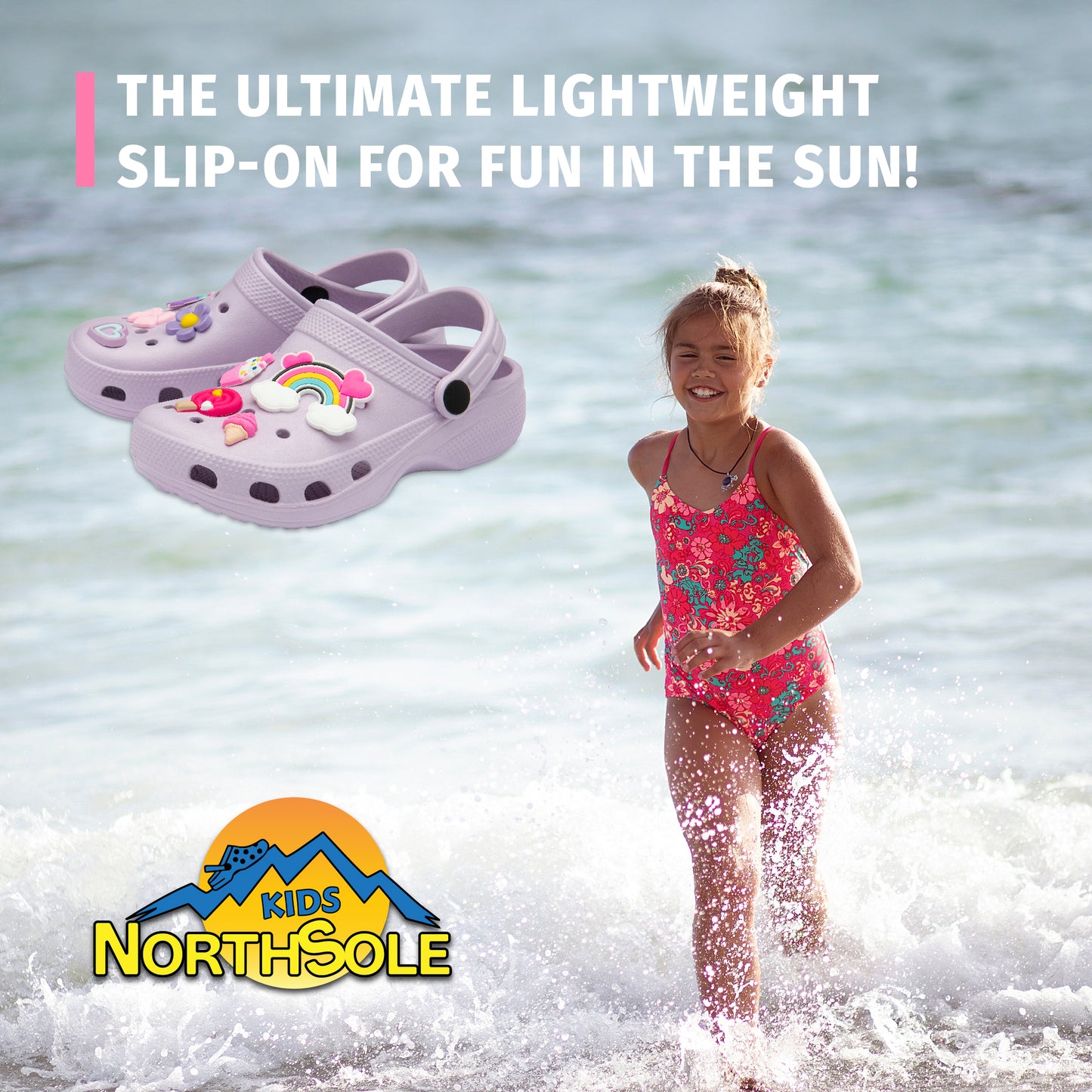 NorthSole Girls Clogs Childrens Sandals with Removable Charms Kids Beach Pool Shoes - My Little Legends