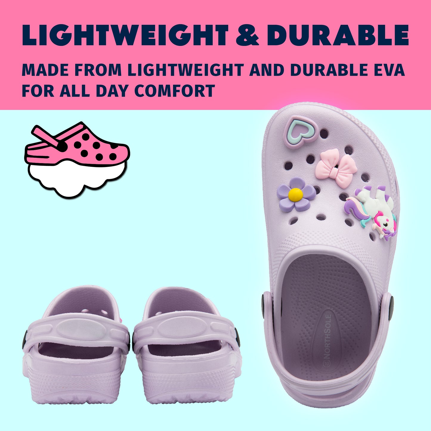 NorthSole Girls Clogs Childrens Sandals with Removable Charms Kids Beach Pool Shoes - My Little Legends