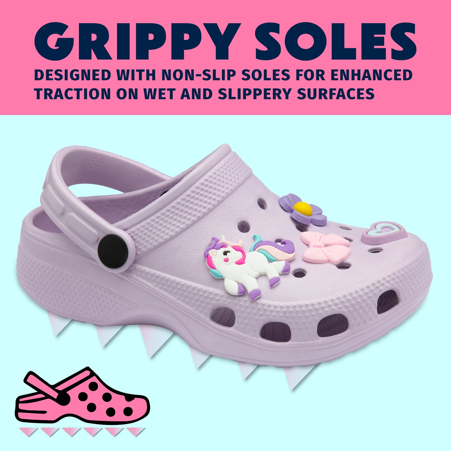 NorthSole Girls Clogs Childrens Sandals with Removable Charms Kids Beach Pool Shoes - My Little Legends