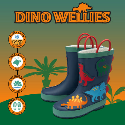 NorthSole Kids Wellies Boys & Girls Childrens Rubber Wellington Boots With Easy Pull On Handles Fleece Lined - My Little Legends