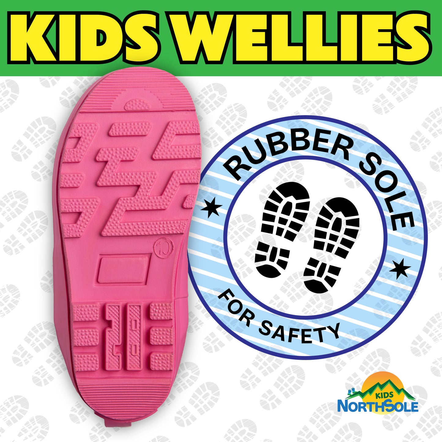 NorthSole Kids Wellies Striped Rubber Wellington Boots Boys & Girls Childrens Welly Sizes 9-2 - My Little Legends