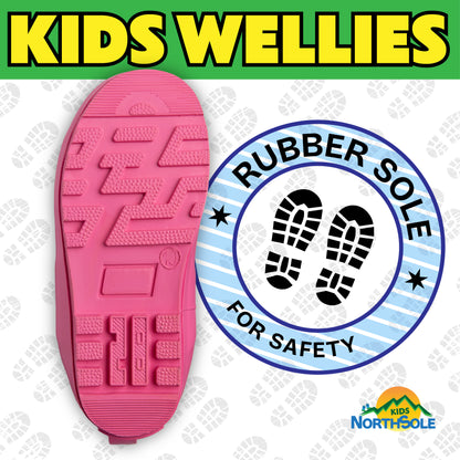 NorthSole Kids Wellies Striped Rubber Wellington Boots Boys & Girls Childrens Welly Sizes 9-2 - My Little Legends