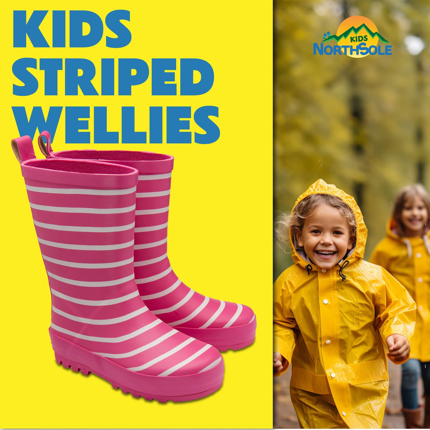NorthSole Kids Wellies Striped Rubber Wellington Boots Boys & Girls Childrens Welly Sizes 9-2 - My Little Legends