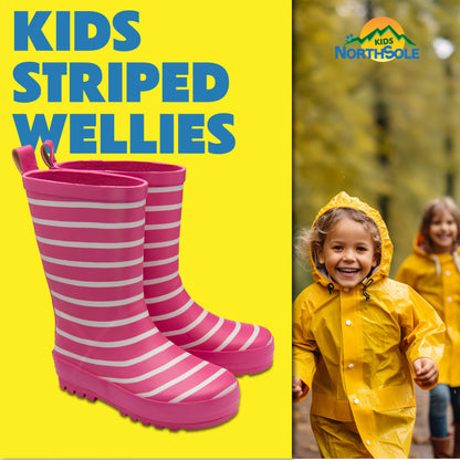 NorthSole Kids Wellies Striped Rubber Wellington Boots Boys & Girls Childrens Welly Sizes 9-2 - My Little Legends