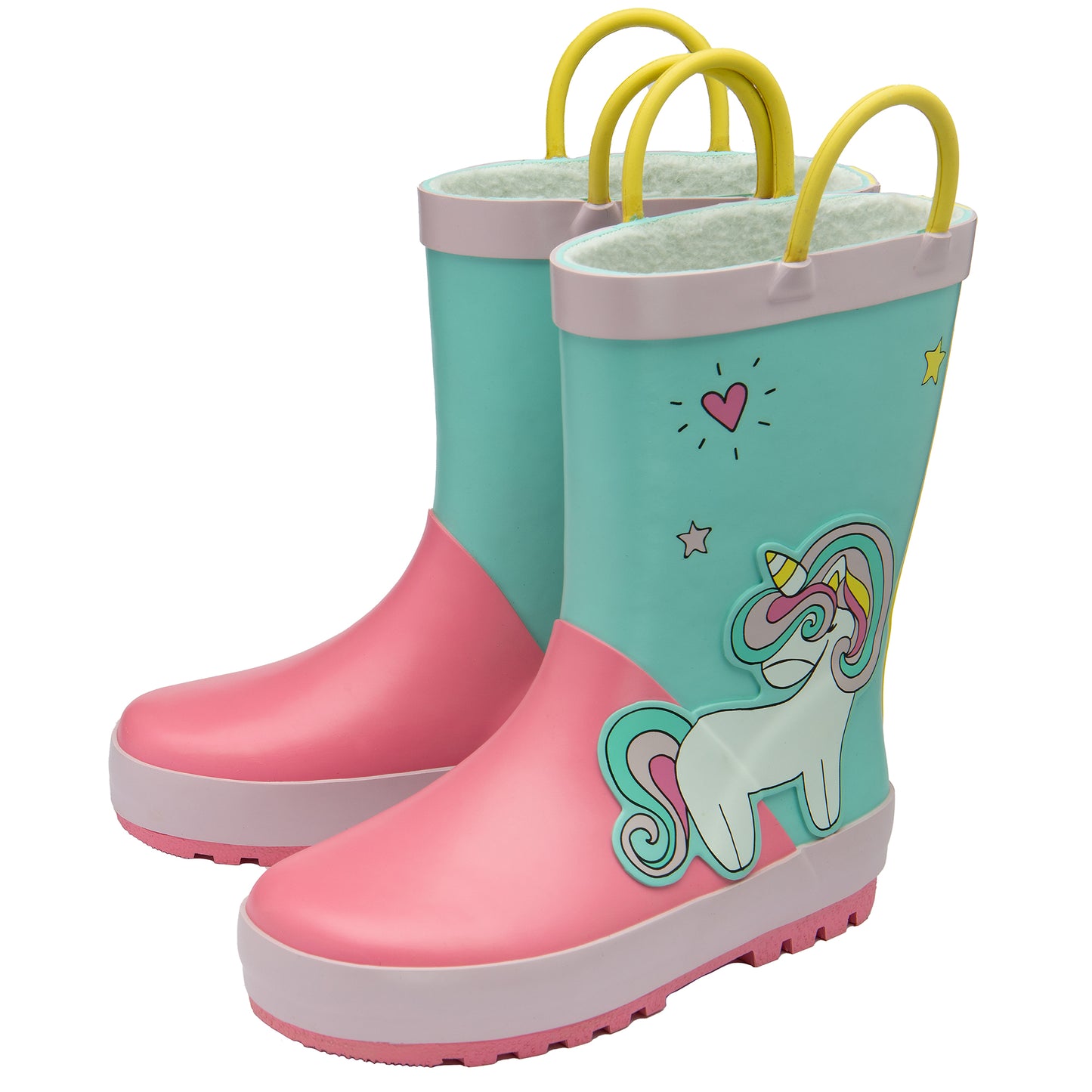 NorthSole Kids Wellies Boys & Girls Childrens Rubber Wellington Boots With Easy Pull On Handles Fleece Lined - My Little Legends