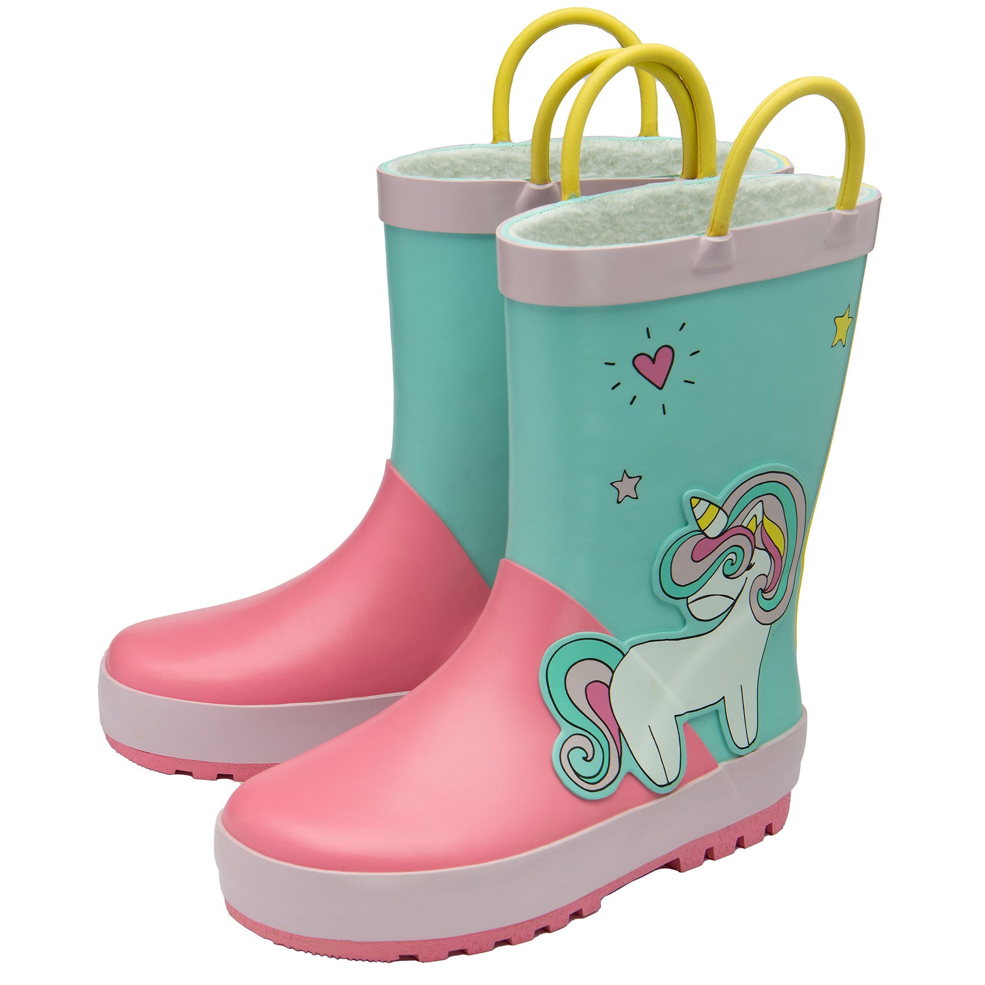 NorthSole Kids Wellies Boys & Girls Childrens Rubber Wellington Boots With Easy Pull On Handles Fleece Lined - My Little Legends