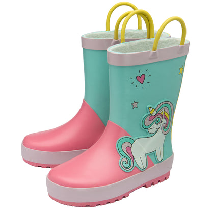 NorthSole Kids Wellies Boys & Girls Childrens Rubber Wellington Boots With Easy Pull On Handles Fleece Lined - My Little Legends