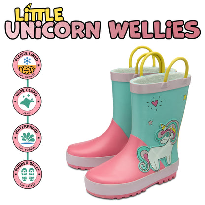 NorthSole Kids Wellies Boys & Girls Childrens Rubber Wellington Boots With Easy Pull On Handles Fleece Lined - My Little Legends