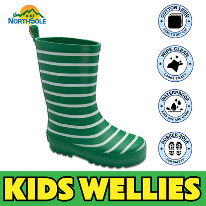 NorthSole Kids Wellies Striped Rubber Wellington Boots Boys & Girls Childrens Welly Sizes 9-2 - My Little Legends