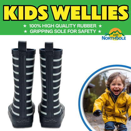 NorthSole Kids Wellies Striped Rubber Wellington Boots Boys & Girls Childrens Welly Sizes 9-2 - My Little Legends