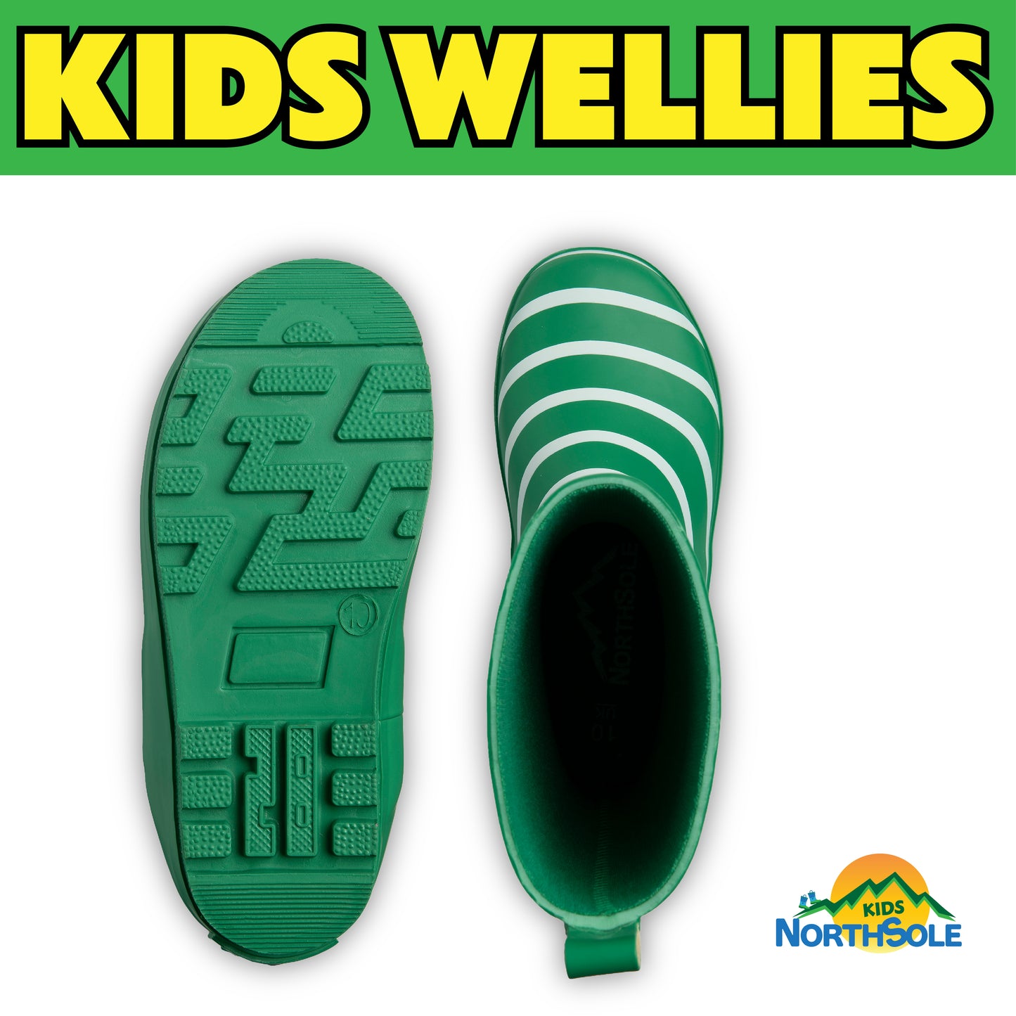 NorthSole Kids Wellies Striped Rubber Wellington Boots Boys & Girls Childrens Welly Sizes 9-2 - My Little Legends