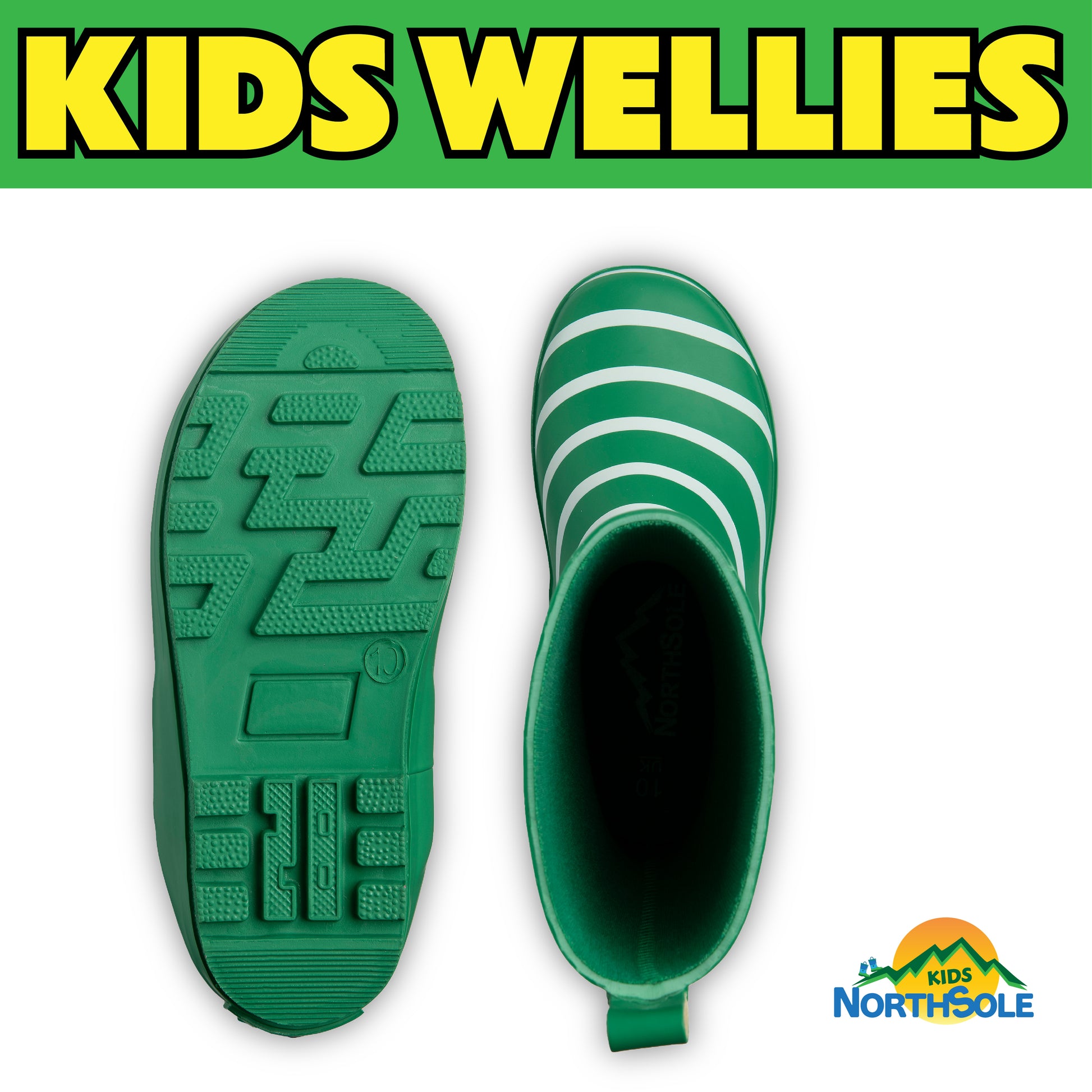 NorthSole Kids Wellies Striped Rubber Wellington Boots Boys & Girls Childrens Welly Sizes 9-2 - My Little Legends