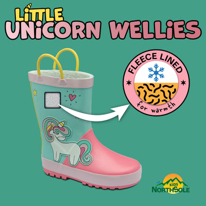 NorthSole Kids Wellies Boys & Girls Childrens Rubber Wellington Boots With Easy Pull On Handles Fleece Lined - My Little Legends