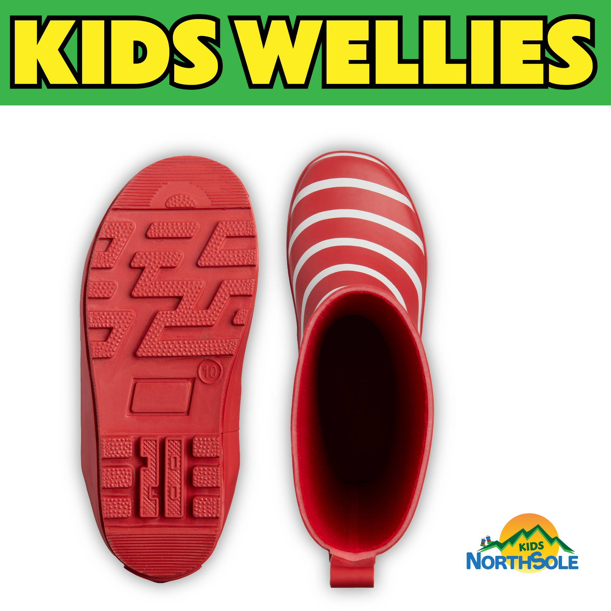 NorthSole Kids Wellies Striped Rubber Wellington Boots Boys & Girls Childrens Welly Sizes 9-2 - My Little Legends