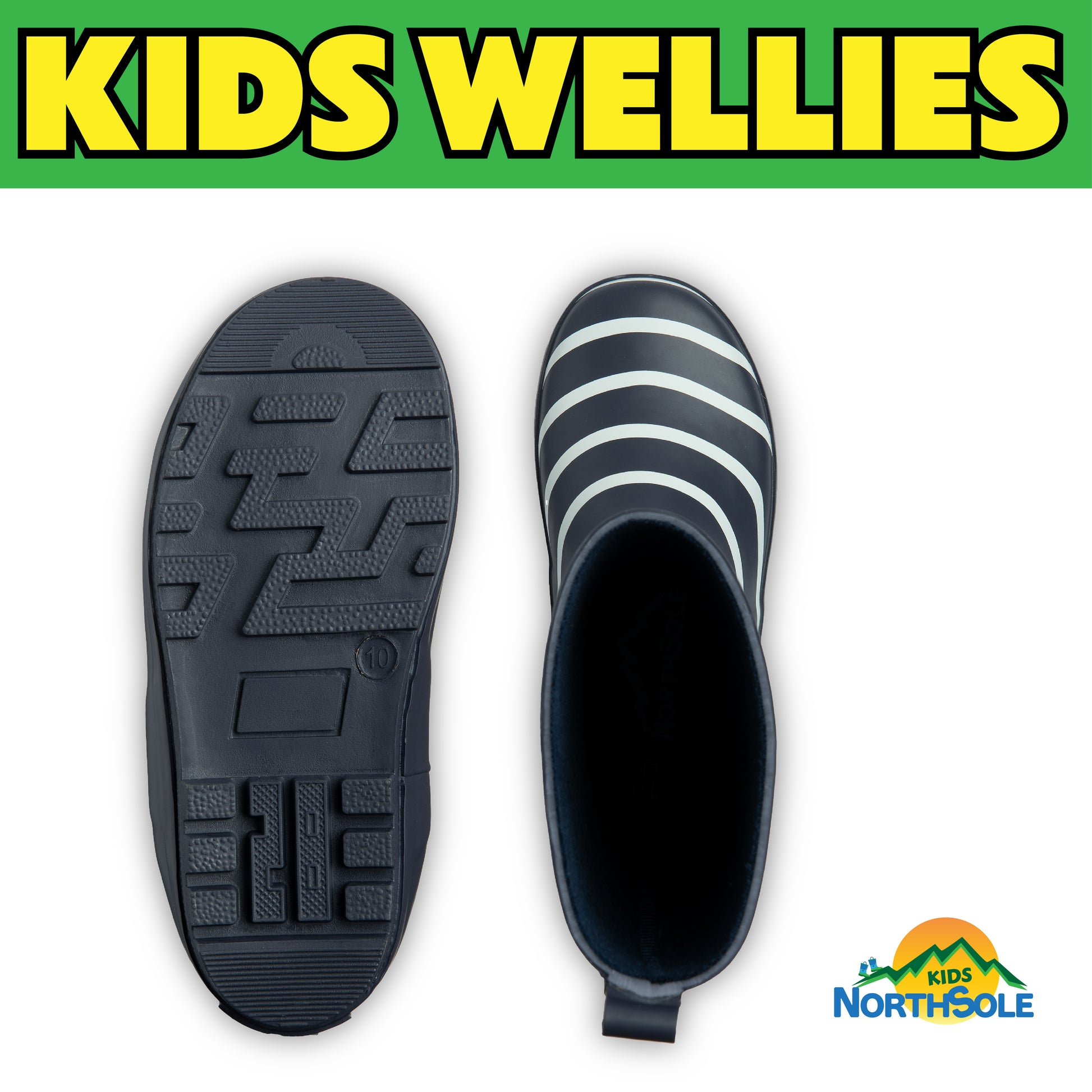 NorthSole Kids Wellies Striped Rubber Wellington Boots Boys & Girls Childrens Welly Sizes 9-2 - My Little Legends