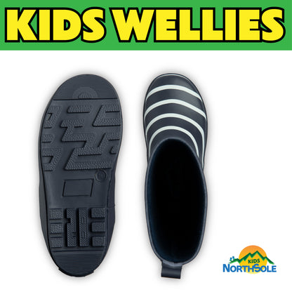 NorthSole Kids Wellies Striped Rubber Wellington Boots Boys & Girls Childrens Welly Sizes 9-2 - My Little Legends