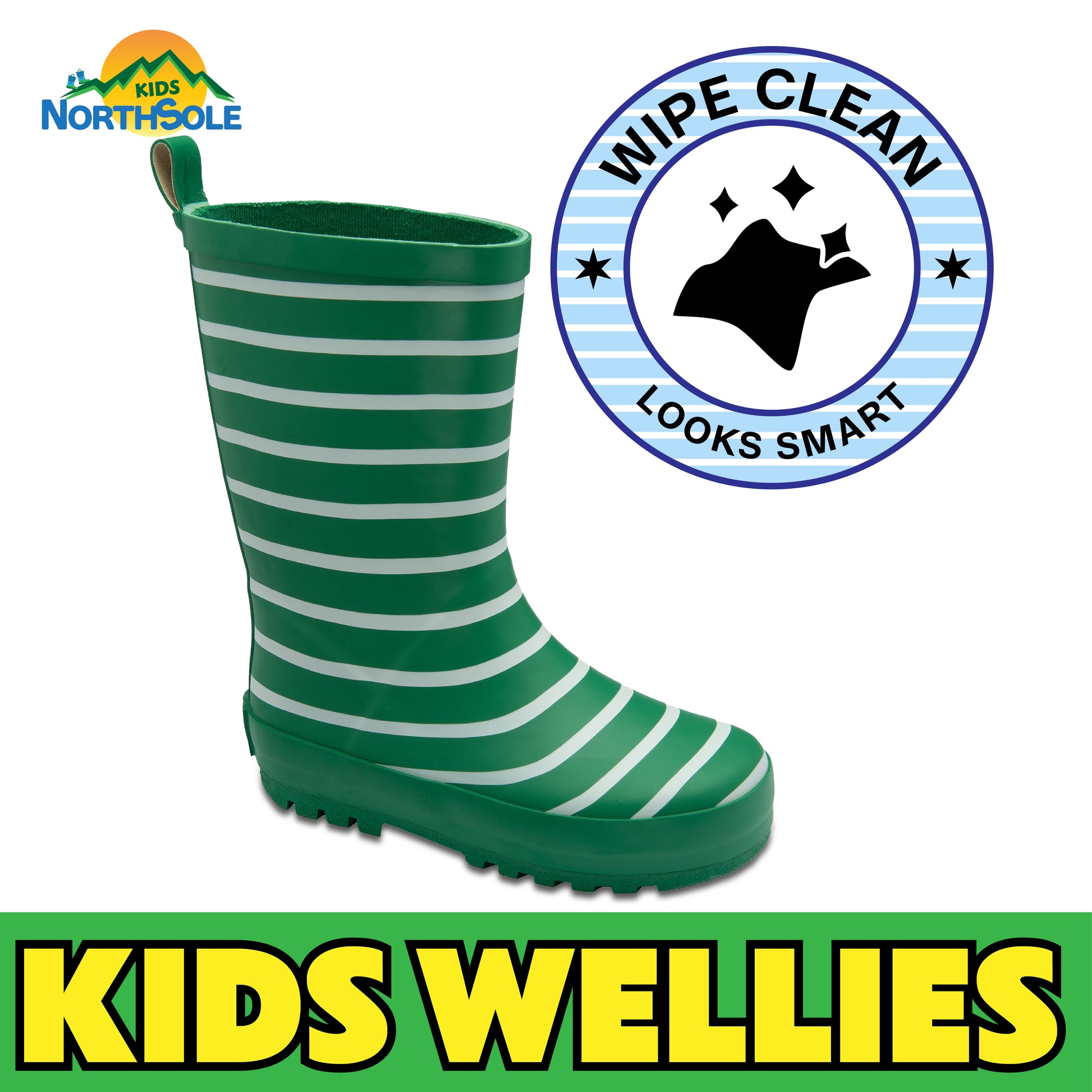 NorthSole Kids Wellies Striped Rubber Wellington Boots Boys & Girls Childrens Welly Sizes 9-2 - My Little Legends