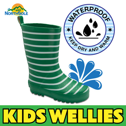 NorthSole Kids Wellies Striped Rubber Wellington Boots Boys & Girls Childrens Welly Sizes 9-2 - My Little Legends