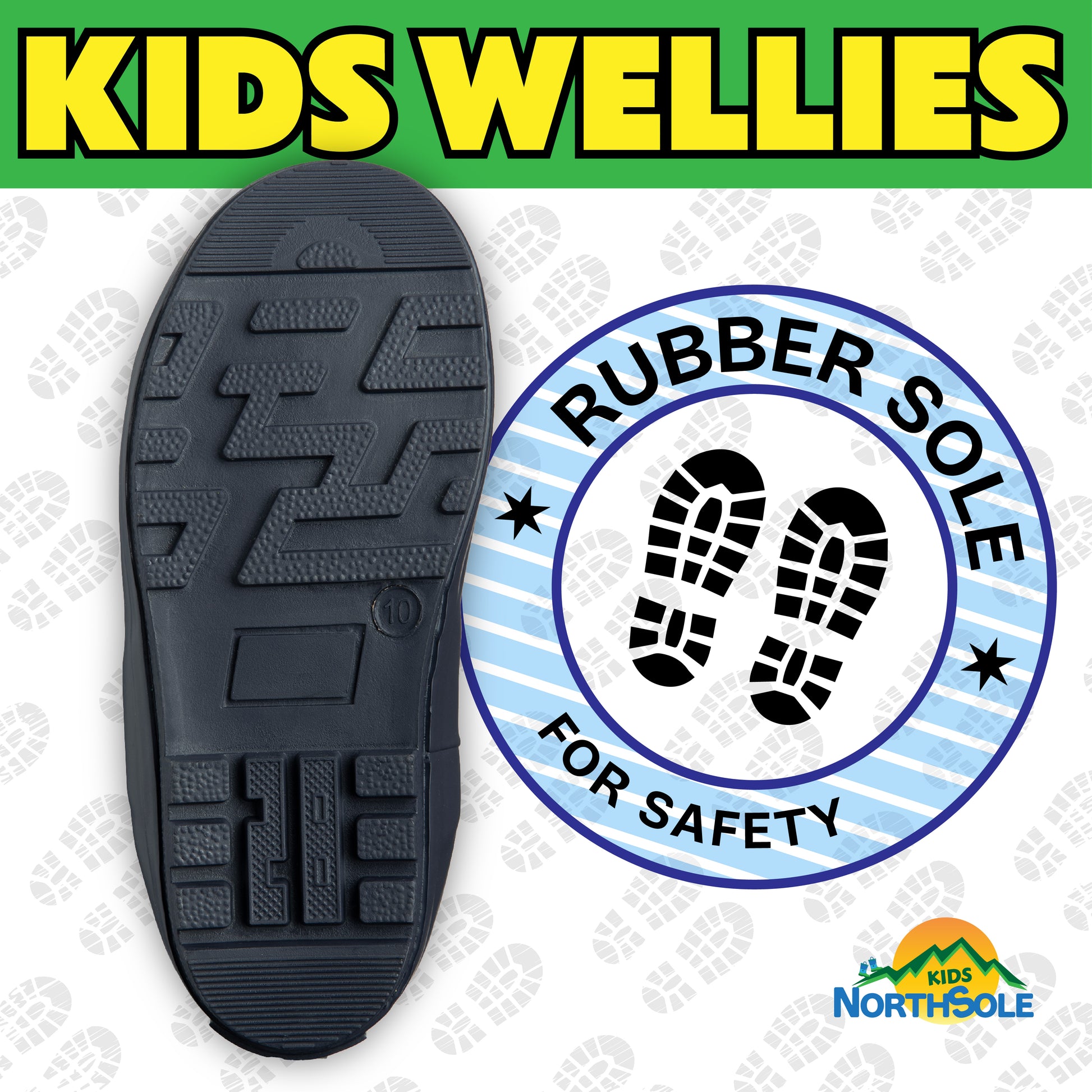 NorthSole Kids Wellies Striped Rubber Wellington Boots Boys & Girls Childrens Welly Sizes 9-2 - My Little Legends