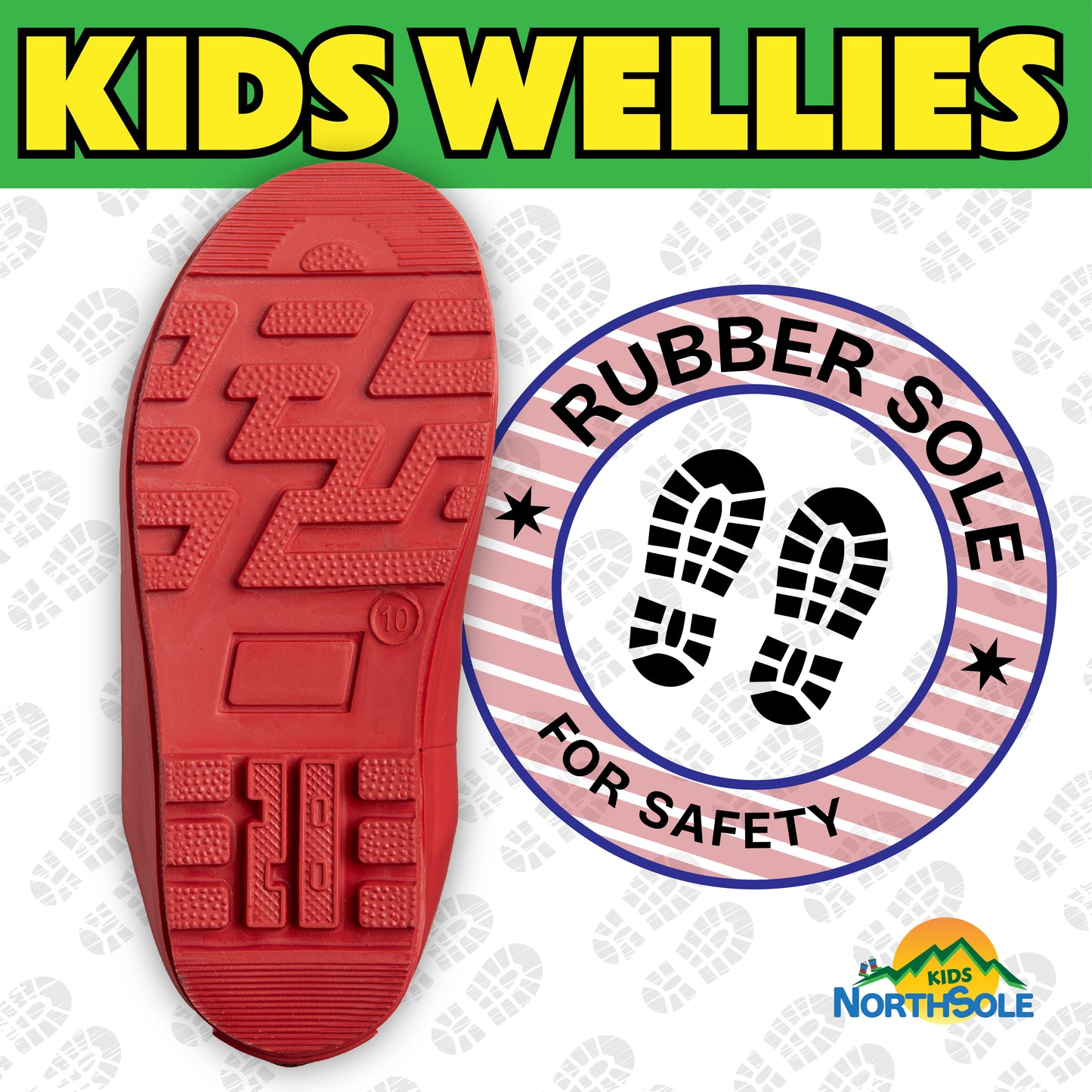 NorthSole Kids Wellies Striped Rubber Wellington Boots Boys & Girls Childrens Welly Sizes 9-2 - My Little Legends