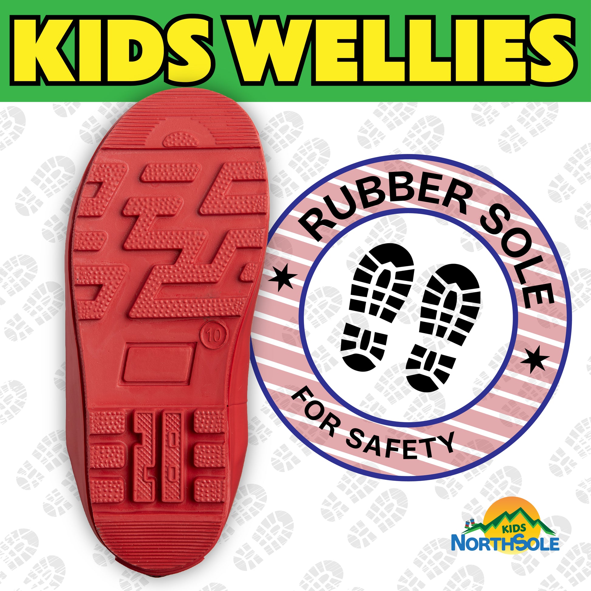 NorthSole Kids Wellies Striped Rubber Wellington Boots Boys & Girls Childrens Welly Sizes 9-2 - My Little Legends