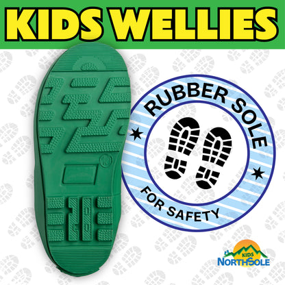 NorthSole Kids Wellies Striped Rubber Wellington Boots Boys & Girls Childrens Welly Sizes 9-2 - My Little Legends