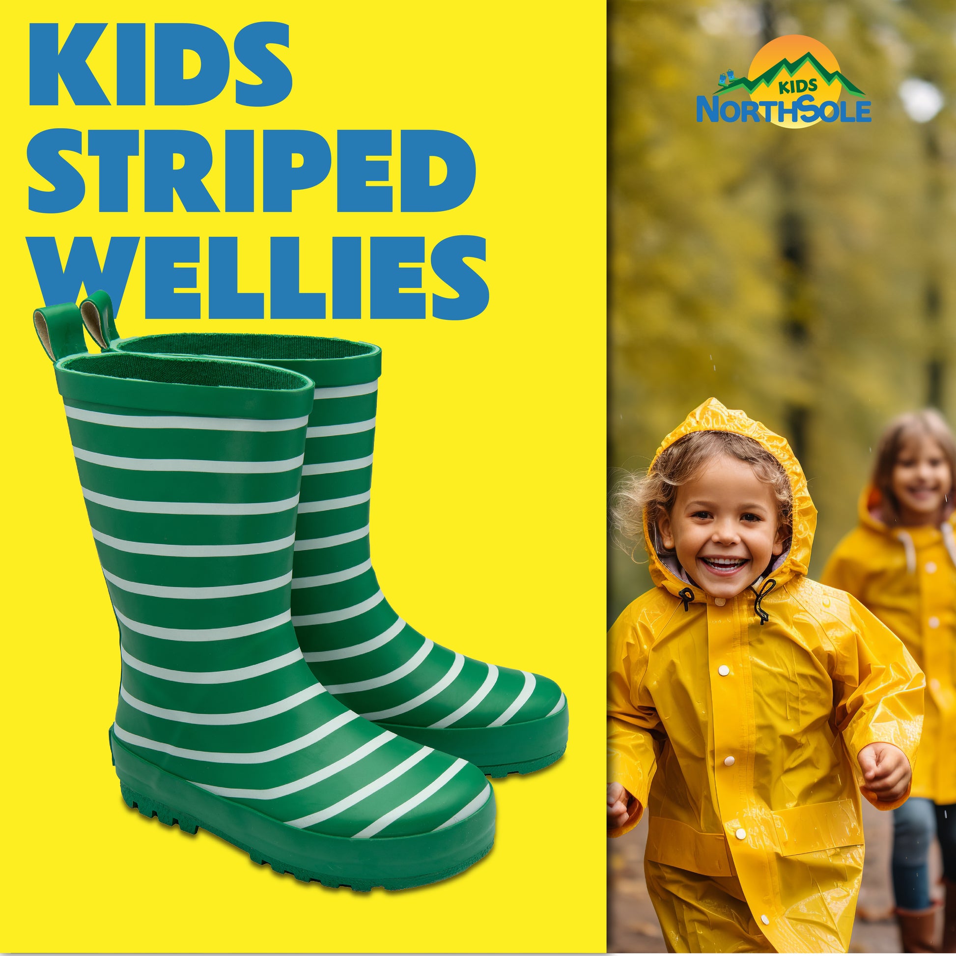 NorthSole Kids Wellies Striped Rubber Wellington Boots Boys & Girls Childrens Welly Sizes 9-2 - My Little Legends