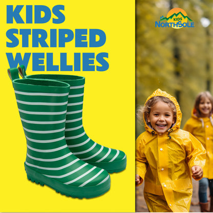 NorthSole Kids Wellies Striped Rubber Wellington Boots Boys & Girls Childrens Welly Sizes 9-2 - My Little Legends