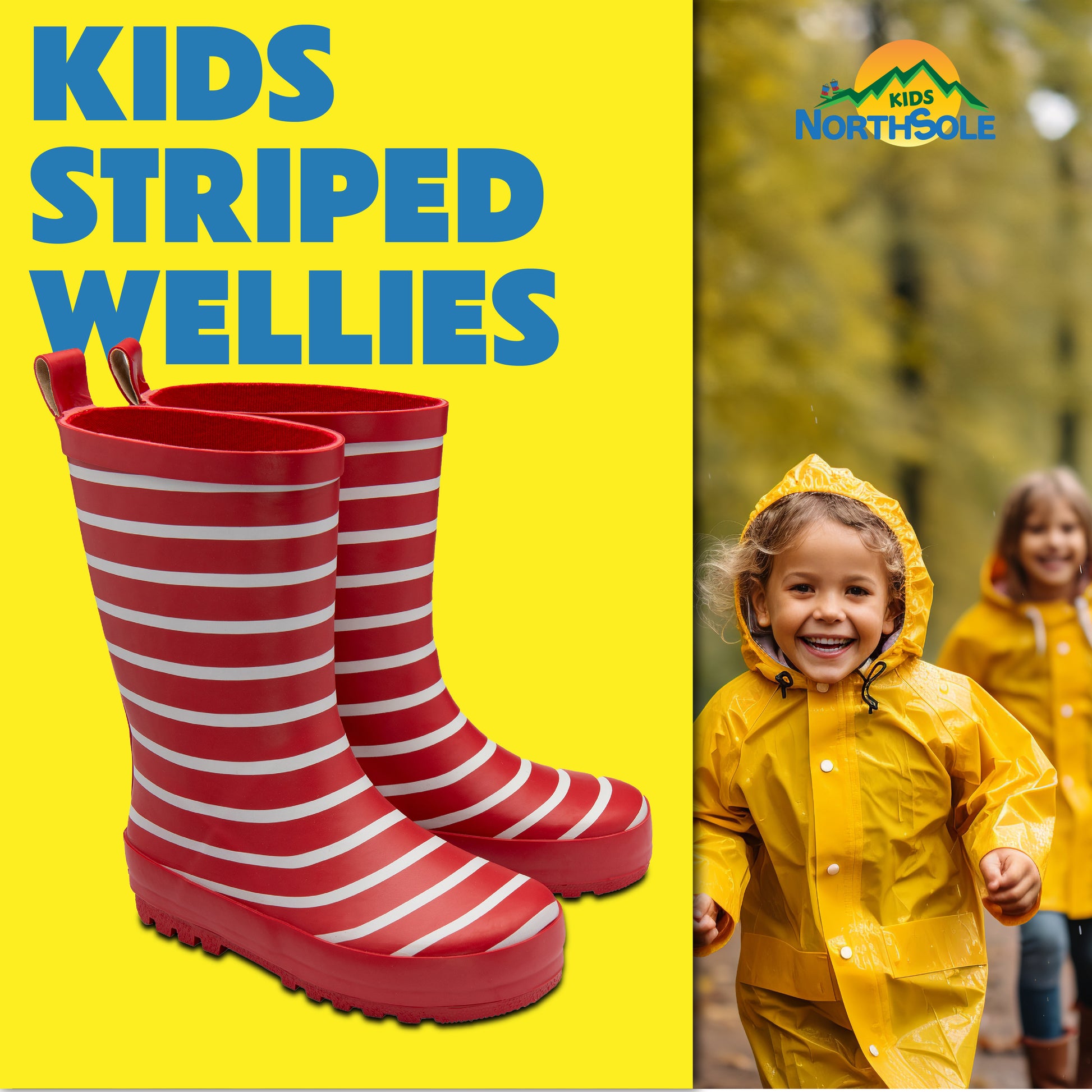 NorthSole Kids Wellies Striped Rubber Wellington Boots Boys & Girls Childrens Welly Sizes 9-2 - My Little Legends