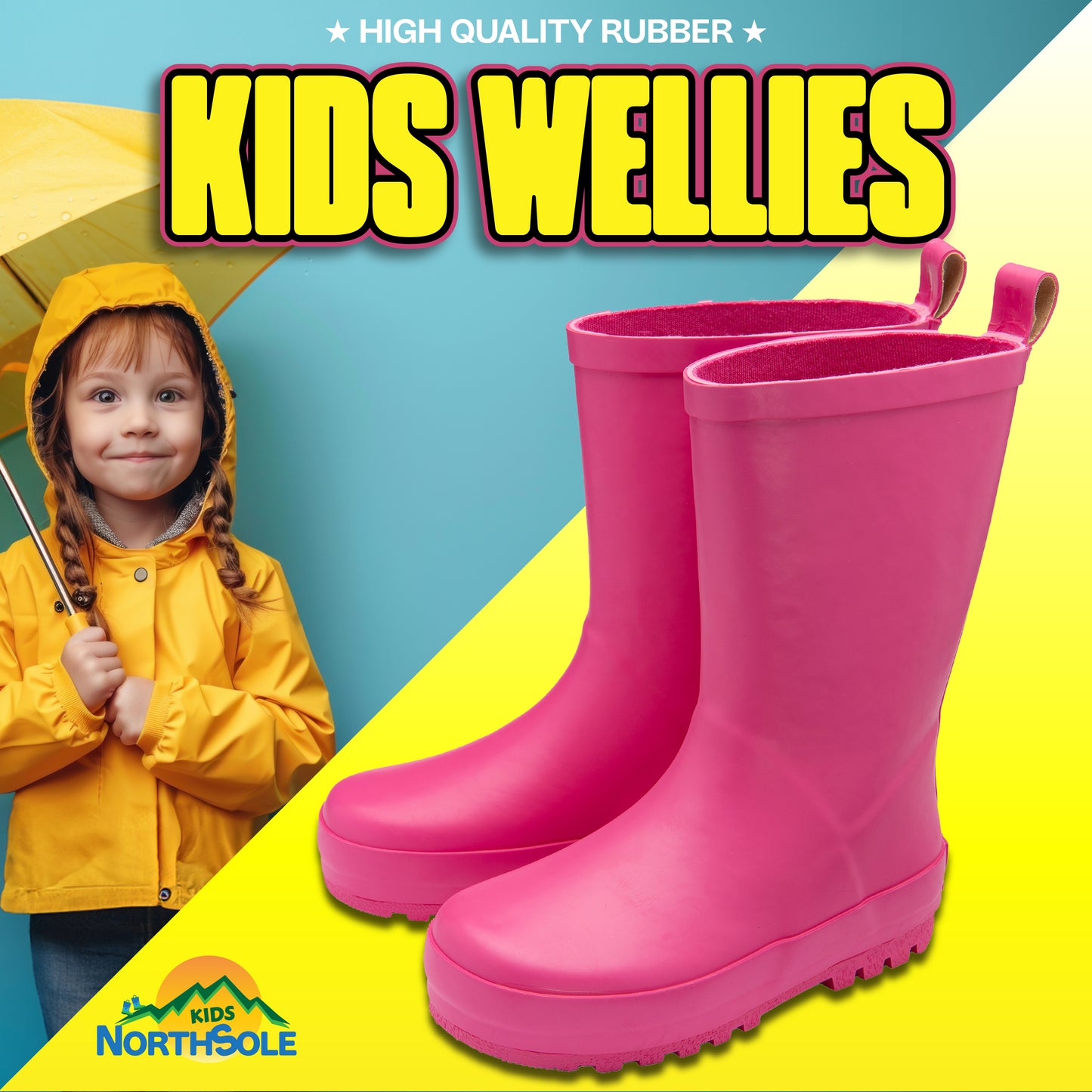 NorthSole Kids Wellies Boys & Girls Rubber Wellington Boots Childrens Welly Sizes 9-2 - My Little Legends