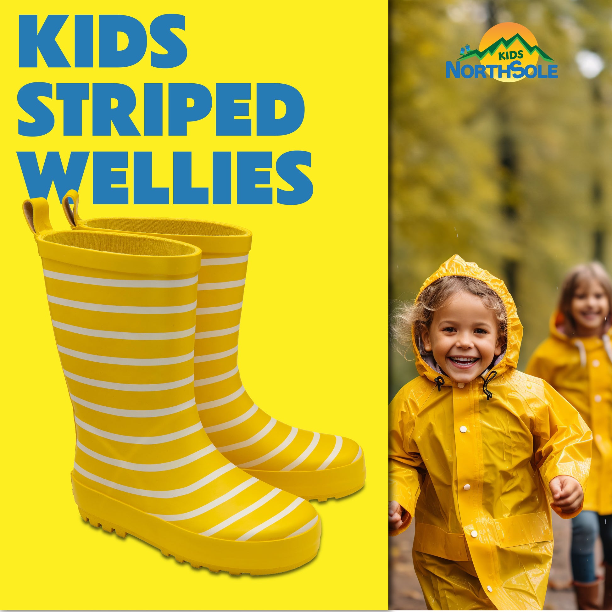 NorthSole Kids Wellies Striped Rubber Wellington Boots Boys & Girls Childrens Welly Sizes 9-2 - My Little Legends
