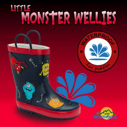 NorthSole Kids Wellies Boys & Girls Childrens Rubber Wellington Boots With Easy Pull On Handles Fleece Lined - My Little Legends