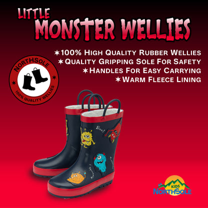 NorthSole Kids Wellies Boys & Girls Childrens Rubber Wellington Boots With Easy Pull On Handles Fleece Lined - My Little Legends