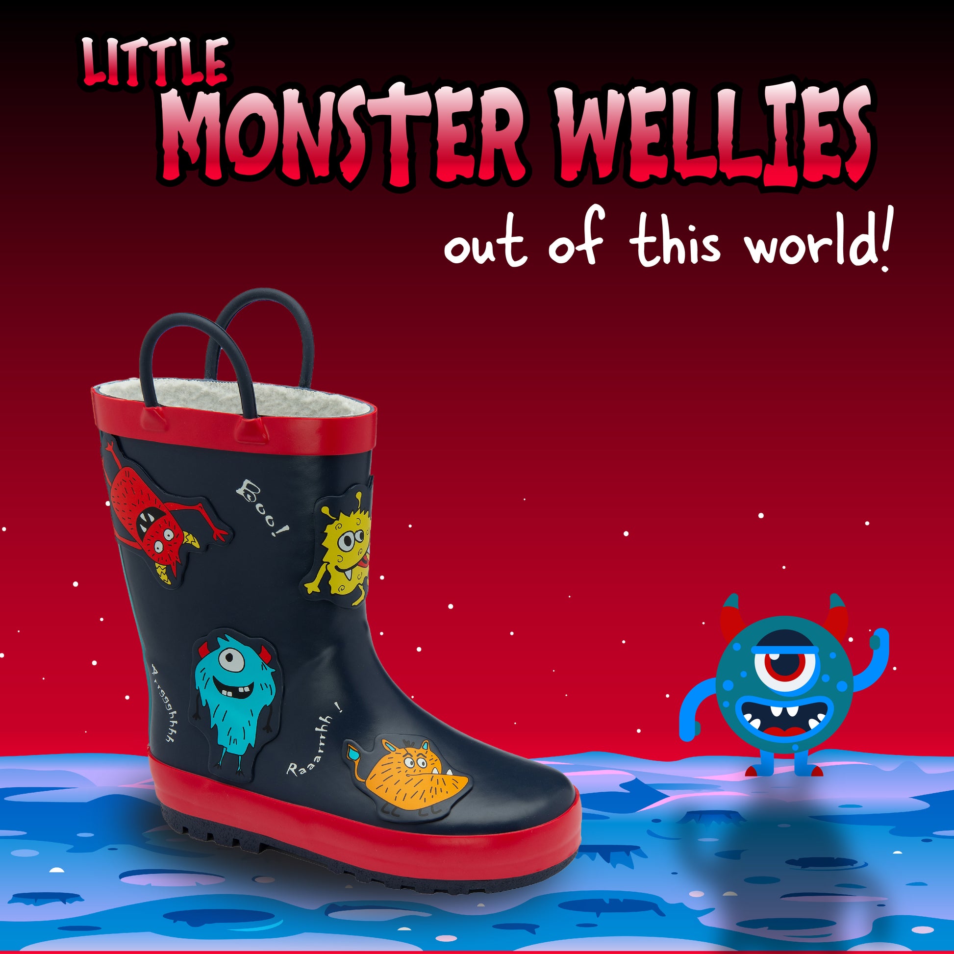 NorthSole Kids Wellies Boys & Girls Childrens Rubber Wellington Boots With Easy Pull On Handles Fleece Lined - My Little Legends