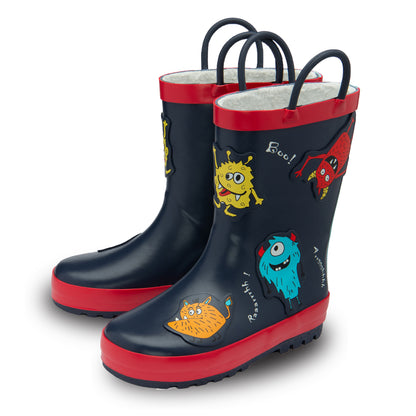 NorthSole Kids Wellies Boys & Girls Childrens Rubber Wellington Boots With Easy Pull On Handles Fleece Lined - My Little Legends