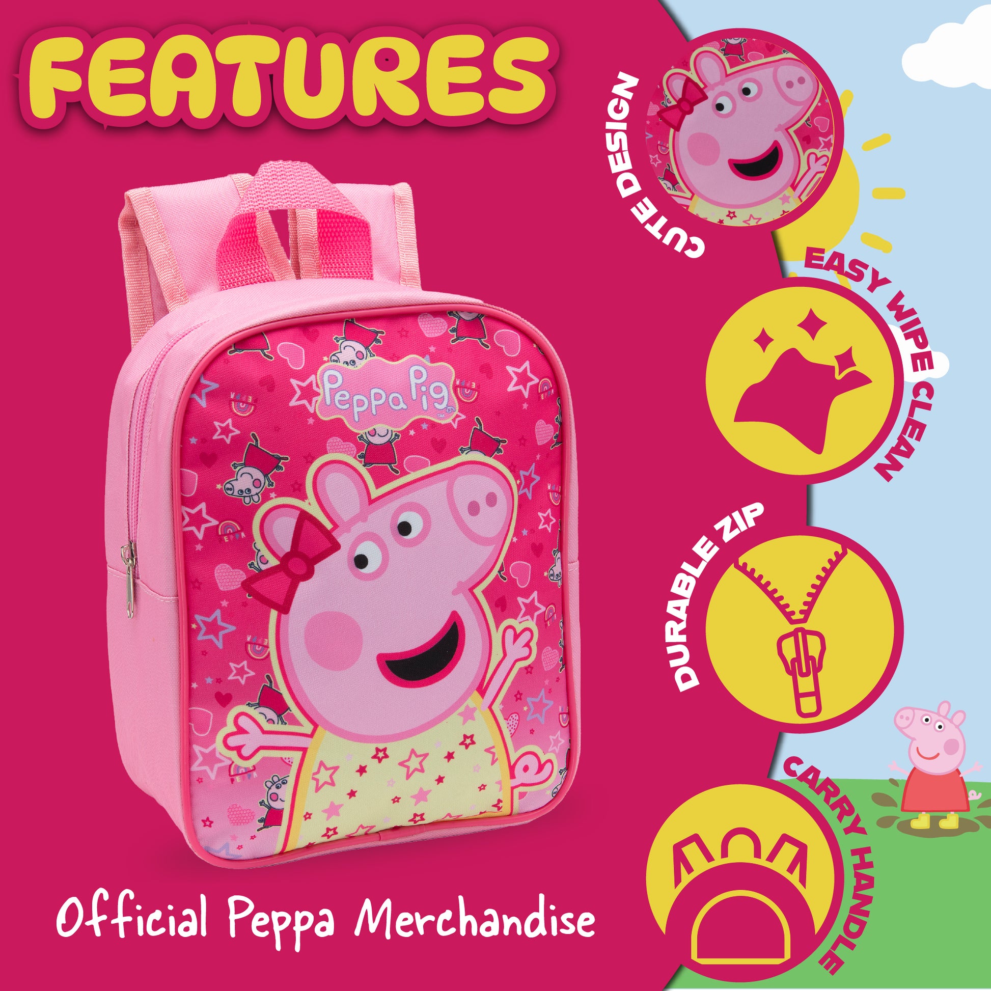 Peppa Pig Kids Backpack Preschool Bag Toddlers Girls Mini Nursery Rucksack - Ages 1-3 years - Pink - My Little Legends