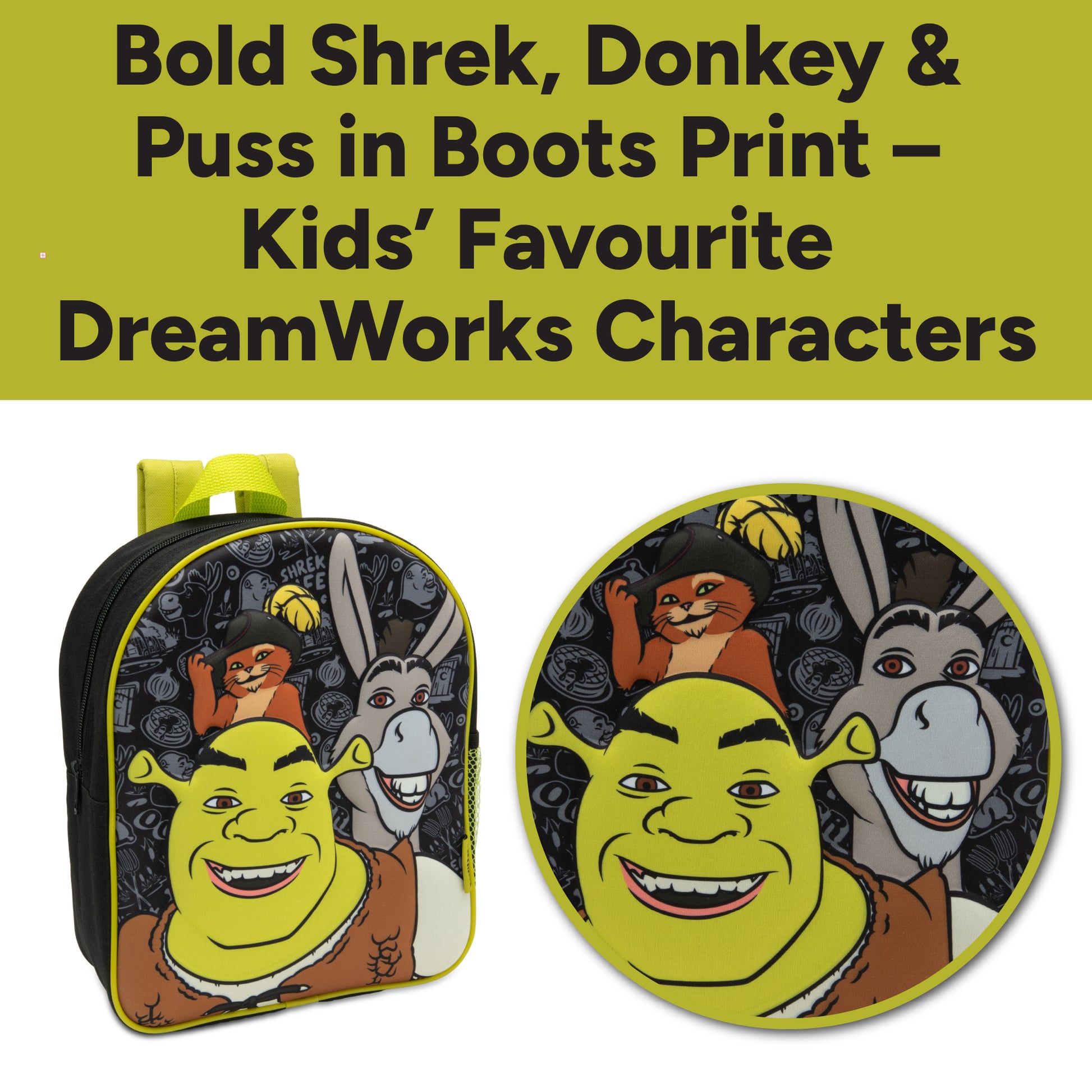 Shrek Kids Backpack 3D Childrens School Bag Boys & Girls Rucksack Donkey & Puss In Boots - My Little Legends