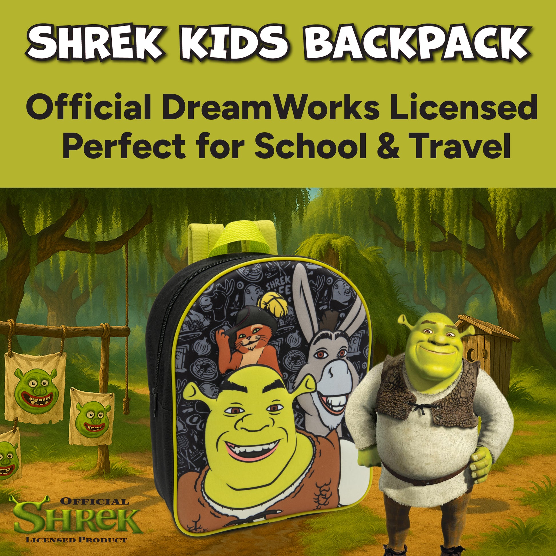 Shrek Kids Backpack 3D Childrens School Bag Boys & Girls Rucksack Donkey & Puss In Boots - My Little Legends