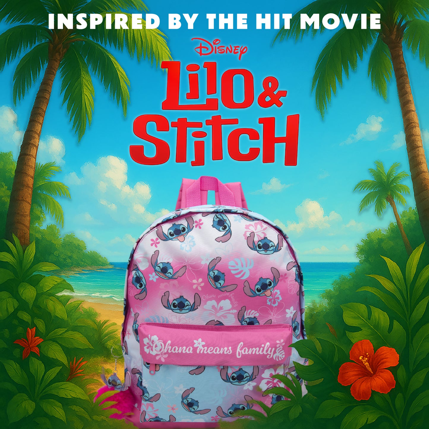 Disney Lilo & Stitch Childrens Roxy Backpack Kids Girls School Bag with Pom-Pom Key Ring - My Little Legends