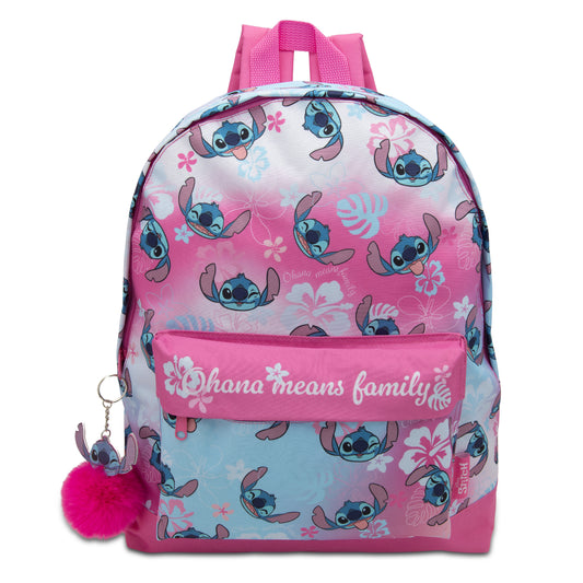Disney Lilo & Stitch Childrens Roxy Backpack Kids Girls School Bag with Pom-Pom Key Ring - My Little Legends