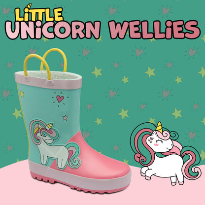 NorthSole Kids Wellies Boys & Girls Childrens Rubber Wellington Boots With Easy Pull On Handles Fleece Lined - My Little Legends