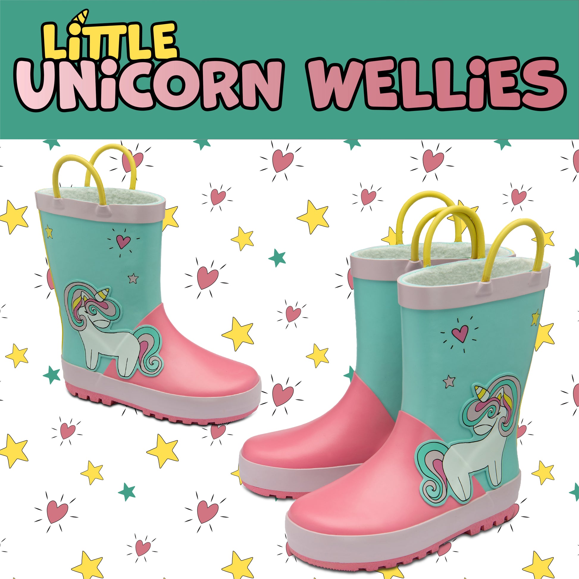 NorthSole Kids Wellies Boys & Girls Childrens Rubber Wellington Boots With Easy Pull On Handles Fleece Lined - My Little Legends