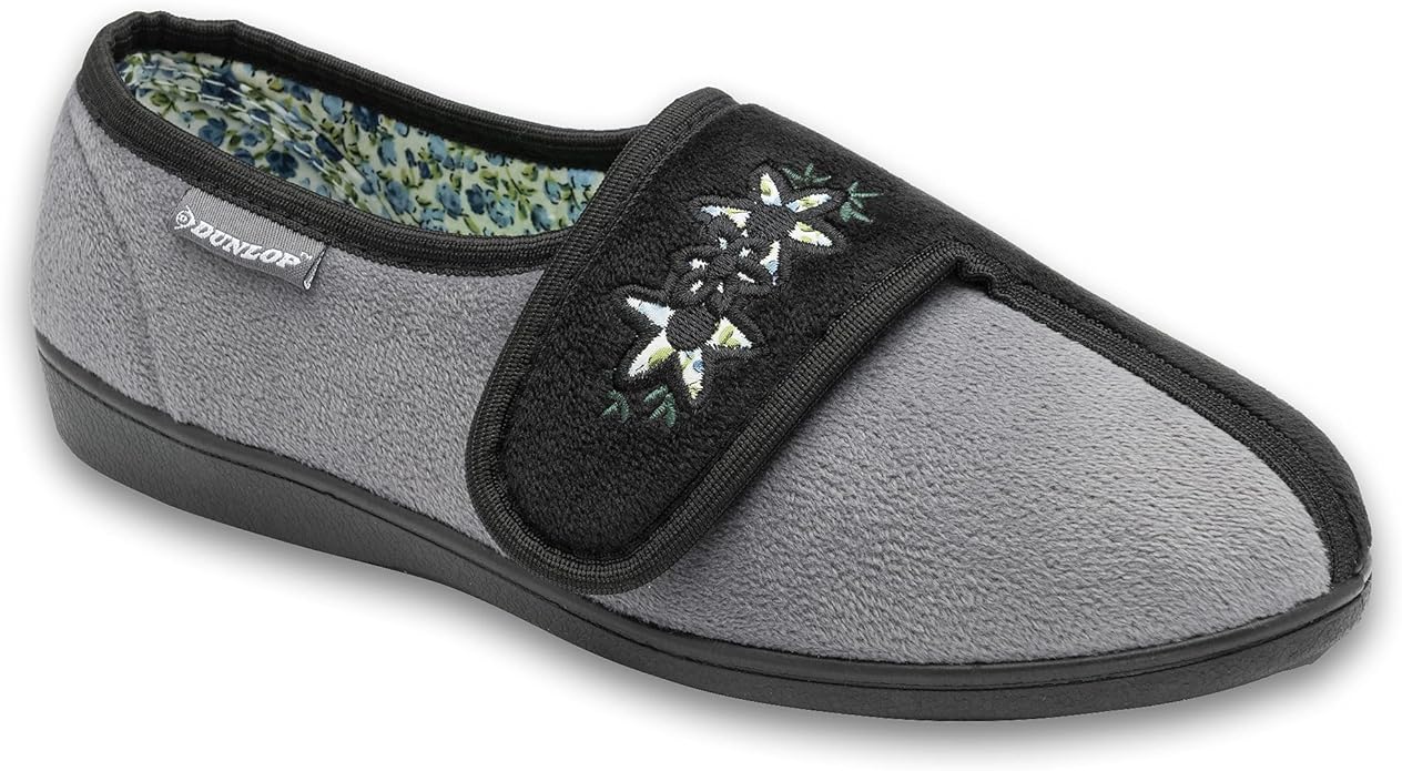 Dunlop Ladies Womens Slippers Slip On Hook & Loop Adjustable Fastening Memory Foam Size 3-8 - My Little Legends